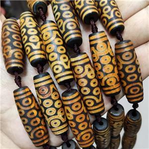 Tibetan Style Agate Rice Beads Yellow Evil Eye Black, approx 14-40mm, 8pcs per st