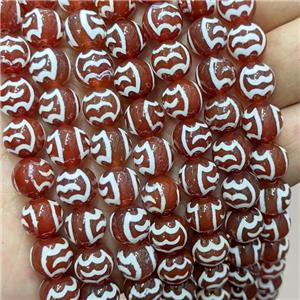 Tibetan Agate Beads Red Smooth Round, approx 10mm dia, 35pcs per st