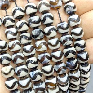 Tibetan Agate Beads Black Wave Faceted Round, approx 10mm, 38pcs per st