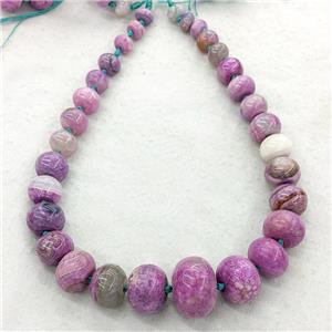 Natural Agate Rondelle Beads Graduated Fuchsia Dye Smooth, approx 12-30mm