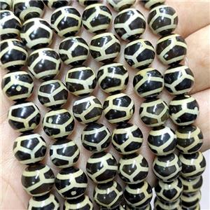 Tibetan Agate Beads Black Round Tortoise, approx 10mm, 35pcs per st