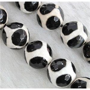 tibetan style Agate Beads, football, faceted round, approx 14mm dia, 25pcs per st