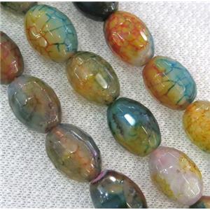 dragon veins agate bead, faceted barrel, colorful, approx 13x18mm, 15.5 inches