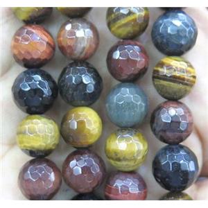 faceted round Tiger Eye Stone beads in mix color, approx 12mm dia, 31pcs per st