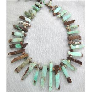 natural Australian chrysoprase bead, stick, freeform, approx 15-70mm