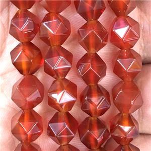 red Carnelian Agate beads, faceted round, approx 8mm dia