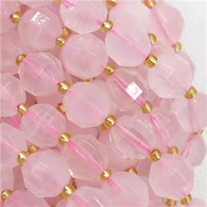 Rose Quartz beads, faceted bullet, approx 10mm dia