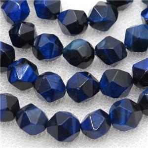 blue Tiger eye stone beads, faceted round, approx 10mm dia