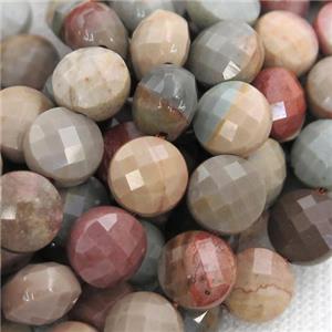 Ocean Jasper Beads, faceted saucer, approx 8mm dia