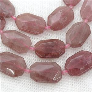 pink Strawberry Quartz Beads, faceted rectangle, approx 15-22mm