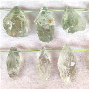 green Quartz teardrop nugget beads, topdrilled, approx 14-35mm