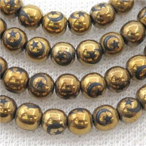 round gold Hematite Beads with moonstar, approx 4mm dia