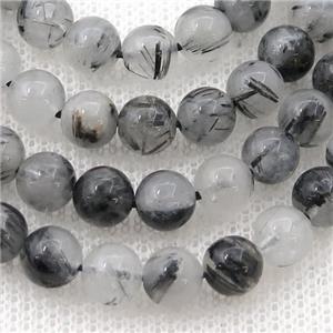 black Rutilated Quartz Beads, round, approx 8mm dia