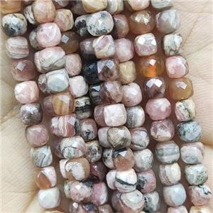 pink Rhodochrosite Beads, faceted cube, approx 4mm