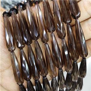 Smoky Quartz Teardrop Beads Faceted, approx 10x40mm, 10pcs per st