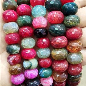 Natural Veins Agate Beads Dye Mixed Color Faceted Rondelle, approx 14mm