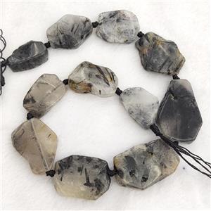 Natural Black Rutilated Quartz Slice Beads Freeform, approx 15-40mm