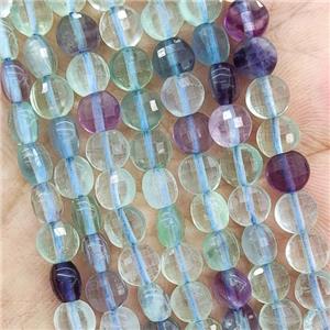 Natural Fluorite Beads Multicolor Faceted Circle, approx 6mm