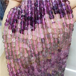 Natural Fluorite Beads Multicolor Faceted Circle, approx 8mm