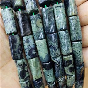 Natural Kambaba Jasper Beads Green Twist Tube, approx 10-20mm, 22pcs per st