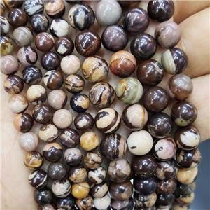 Natural Australian Zebra Jasper Beads A-Grade Smooth Round, approx 8mm dia