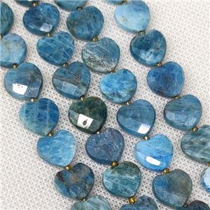 Natural Blue Apatite Heart Beads Faceted, approx 12mm