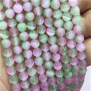 Natural Selenite Beads Dye Green Pink Smooth Round, approx 10mm dia