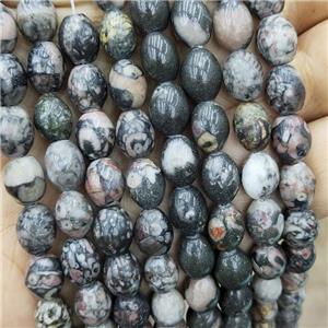 Black Lily Jasper Rice Beads Barrel, approx 8-10mm