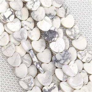 White Howlite Turquoise Heart Beads, approx 8mm