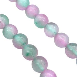 Selenite Beads Green Pink Dye Smooth Round, approx 10mm dia