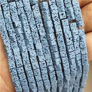 Rock Lava Cube Beads Blue Dye, approx 6mm