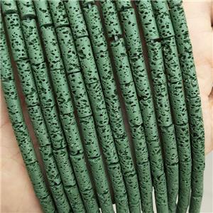 Rock Lava Tube Beads Green Dye, approx 4-13mm