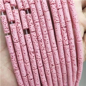 Rock Lava Tube Beads Pink Dye, approx 4-13mm