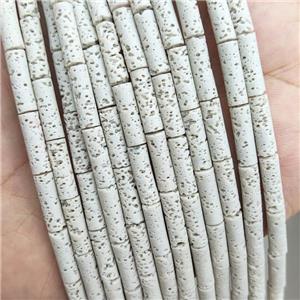 Rock Lava Tube Beads Cream White Dye, approx 4-13mm