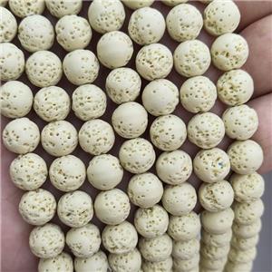 Rock Lava Round Beads Yellow Dye, approx 8mm dia