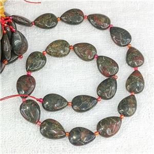 Bloodstone Teardrop Beads Flat, approx 13-18mm