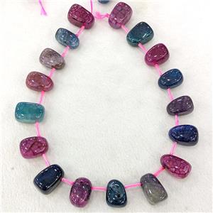 Natural Veins Agate Teardrop Beads Graduated Dye Topdrilled Mixed Color, approx 15-26mm