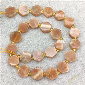 Natural Peach Moonstone Beads Hexagon, approx 13-15mm