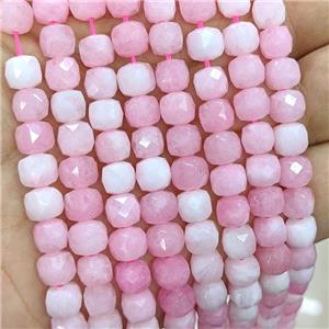 Pink Jade Beads Dye Faceted Cube, approx 7-8mm