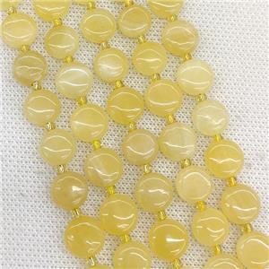 Natural Yellow Honey Jade Coin Beads, approx 10mm