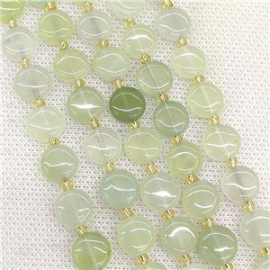 Natural New Mountain Jade Coin Beads, approx 10mm