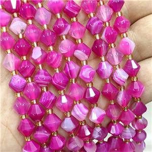 Natural Stripe Agate Bicone Beads Banded Hotpink Dye, approx 8mm