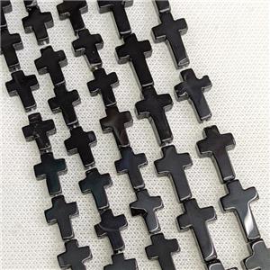 Natural Black Onyx Agate Cross Beads, approx 12x20mm