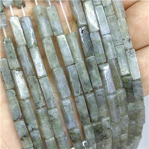 Natural Labradorite Cuboid Beads, approx 4x4x13mm