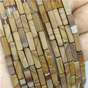 Coffee Wooden Lace Jasper Beads Cuboid, approx 4x4x13mm