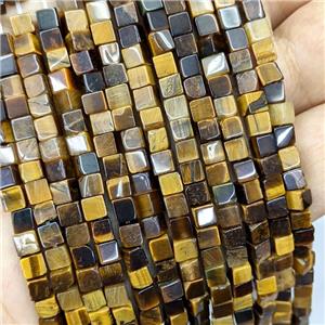 Natural Tiger Eye Stone Cube Beads, approx 4mm