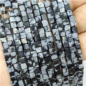 Natural Black Snowflake Jasper Cube Beads, approx 4mm