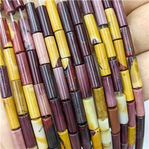 Natural Mookaite Tube Beads Multicolor, approx 4x13mm