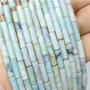 Natural Chinese Amazonite Tube Beads Blue Column, approx 4x13mm