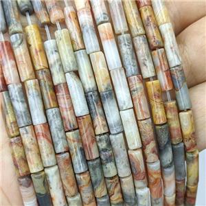 Natural Yellow Crazy Lace Agate Tube Beads, approx 4x13mm